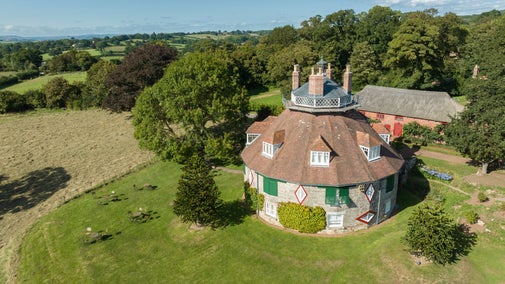 Aerial image of the House, Grounds and Barn at A la Ronde, Devon.